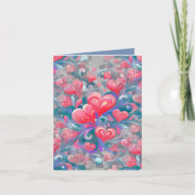 Padrão de corações em movimento, vermelho e azul.