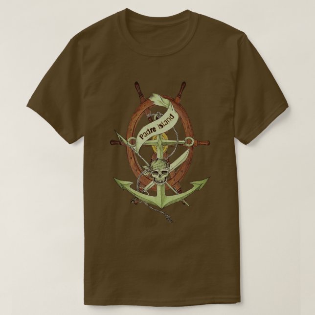 Padre Island Texas Pirat Skull och Anchor T Shirt (Design framsida)