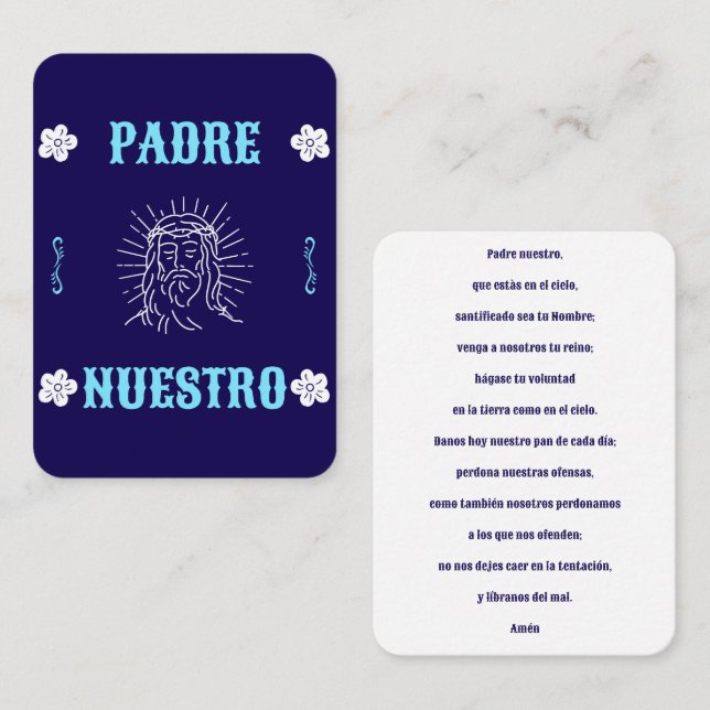 Padre Nuestro Prayer Card – Spanish Our Father Placeringskort (Fram/baksida)