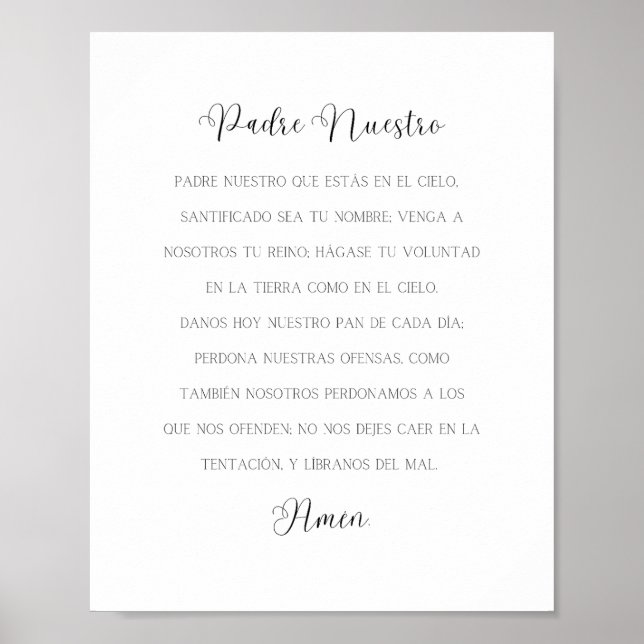 Padre Nuestro Spansk Prayer Poster (Framsidan)