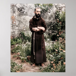 Padre Pio i trädgård Katolsk Helgon Konst Poster