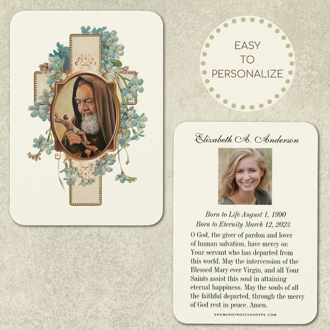 Padre Pio-katolskt begravningskort Visitkort (Traditional Catholic Funeral Memorial Prayer Card)