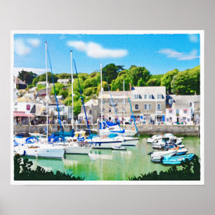 Padstow hamn i Cornwall UK, vattenfärg. Poster