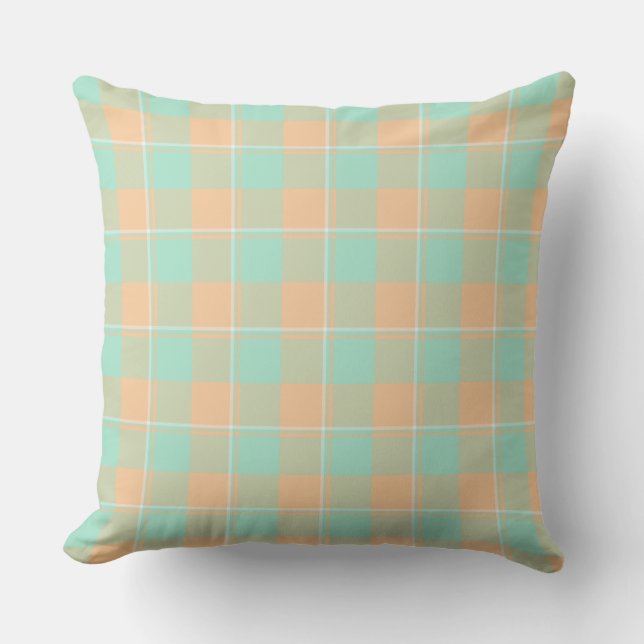 Padua Green and Corvette Peach Plaid Kudde (Framsida)