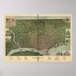 Paducah Kentucky 1889 antika panorama- karta Poster