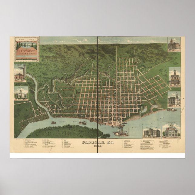 Paducah Kentucky 1889 Panoramic Karta Poster (Framsidan)