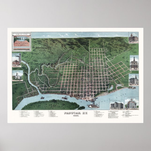 Paducah, KY Panoramic Karta - 1889 Poster (Framsidan)
