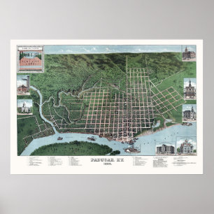 Paducah panorama- karta för KY - 1889 Poster