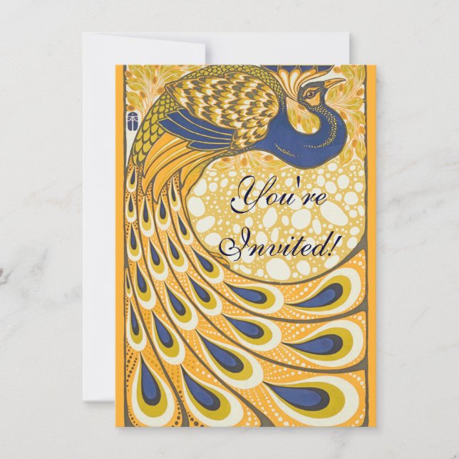 Påfågel Antik Färgrik Vintage Inbjudningar (Framsida)