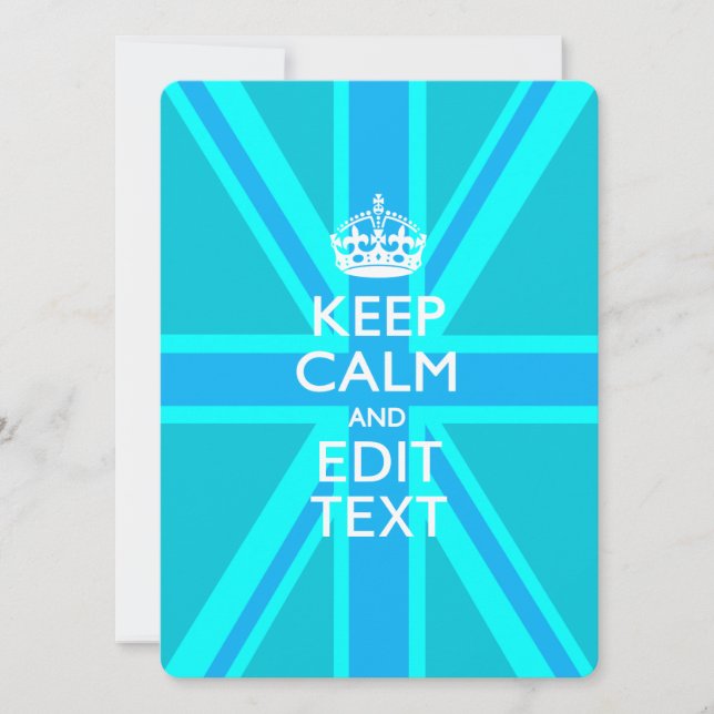 Påfågel Aqua Keep Calm Och Din Text Union Jack (Framsida)