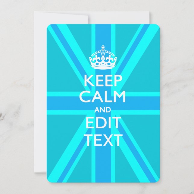 Påfågel Aqua Keep Calm Och Din Text Union Jack (Framsida)