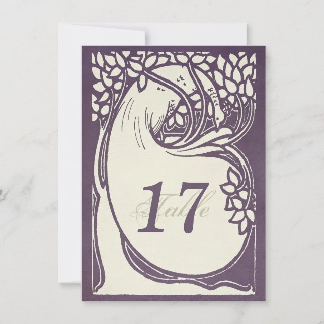 Påfågel art deco violett och elfenben Bordskortnum Inbjudningar (Framsida)