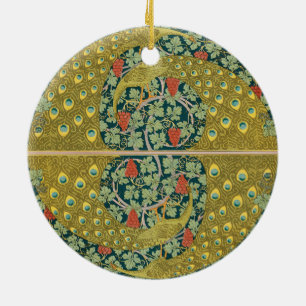 Påfågel Art Nouveau Stilen rund invecklad design Julgransprydnad Keramik