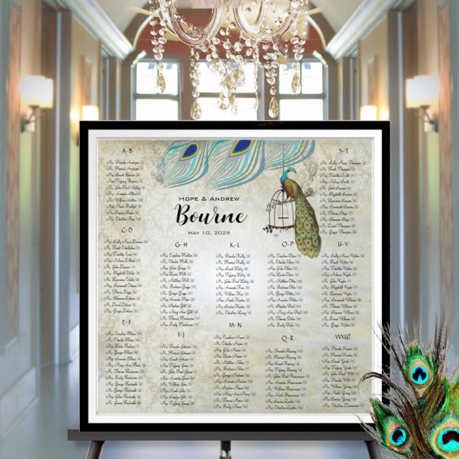 Påfågel Blå Silver Sittplatskarta 12 Bord Poster (To see frame pricing, please enter your frame and mat options.)