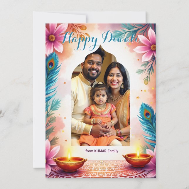 Påfågel Blommar Diwali Välkomstkort Inbjudningar (Framsida)