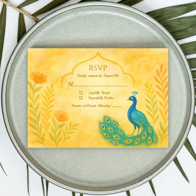 Påfågel Blommig Indiskt Bröllop RSVP-kort OSA Kort (Skapare uppladdad)