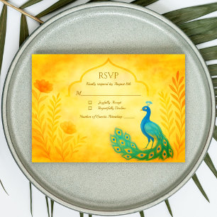 Påfågel Blommig Indiskt Bröllop RSVP-kort OSA Kort