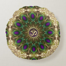 Påfågel Bohemian Mandala OM Yoga Rund Kudd