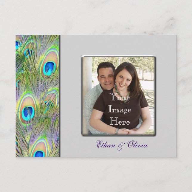 Påfågel Bröllop Spara Datum Meddelande Vykort (Framsida)