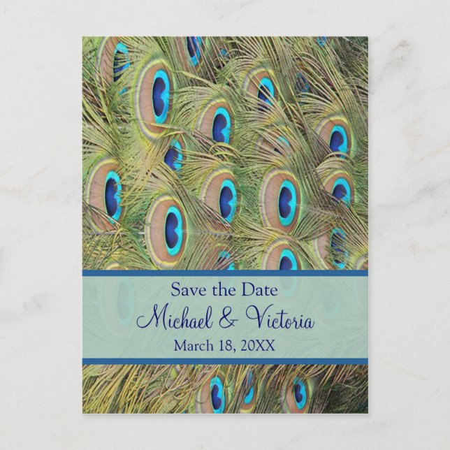 Påfågel Bröllop Spara Datum Meddelande Vykort (Framsida)