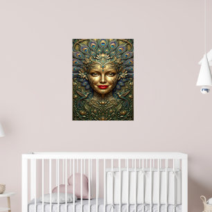 Påfågel Elegans – Dekorativt Fantasy Porträtt Poster