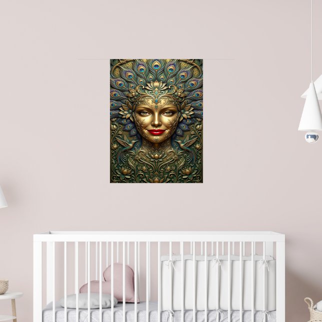 Påfågel Elegans – Dekorativt Fantasy Porträtt Poster (Barnkammare 2)
