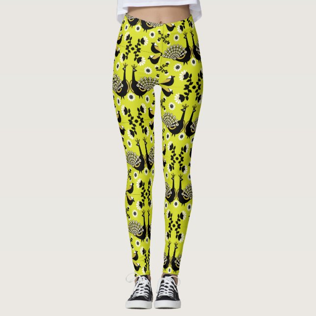 Påfågel Fågel Folkkonst Leggings (Framsida)