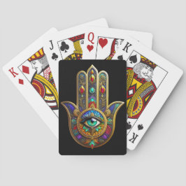 Påfågel Färg Blomblad Hamsa Grön Tredje Ögat Casinokort