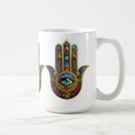 Påfågel Färg Blomblad Hamsa Grön Tredje Ögat Kaffemugg