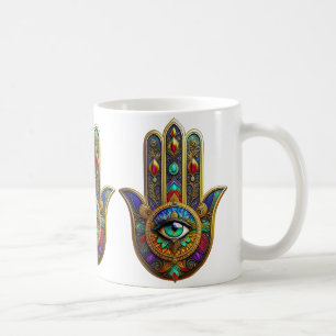 Påfågel Färg Blomma Kronblad Hamsa Grön Tredje Öga Kaffemugg