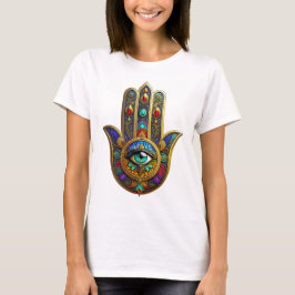 Påfågel Färg Blomma Kronblad Hamsa Grön Tredje Öga T Shirt