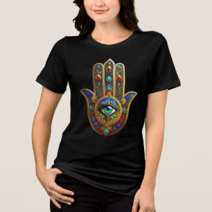 Påfågel Färg Blomma Kronblad Hamsa Grön Tredje Öga T Shirt