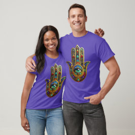 Påfågel Färg Blomma Kronblad Hamsa Grön Tredje Öga T Shirt