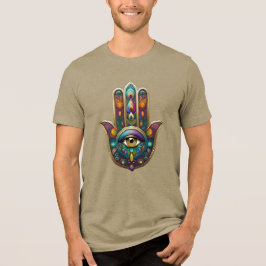 Påfågel Färger Hamsa med Guld Tredje Öga T Shirt