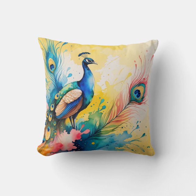 Påfågel färgrik design  kudde (Framsida)