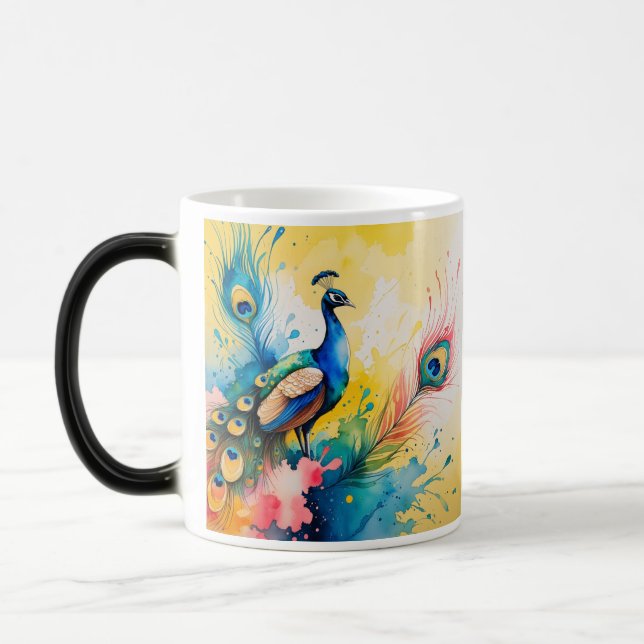 Påfågel färgrik design  magisk mugg (Vänster)