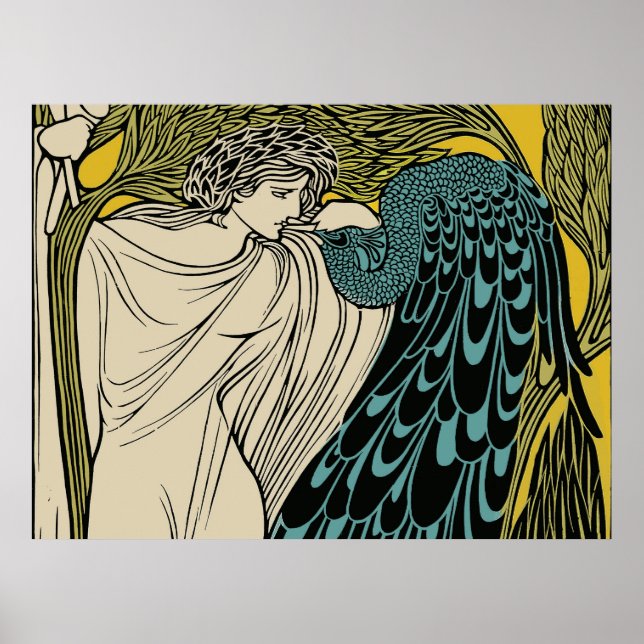 Påfågel Finkonst Fågel Nouveau Poster (Framsidan)