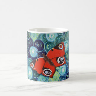 Påfågel Fjäril Målning Omtolkad Kaffemugg