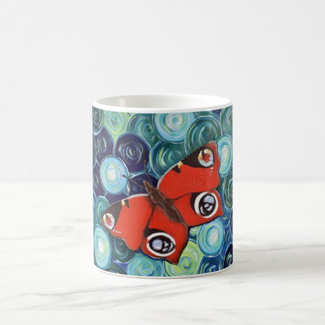 Påfågel Fjäril Målning Omtolkad Kaffemugg (Center)