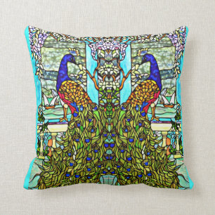 Påfågel för art nouveauVintageTiffany målat glass Kudde