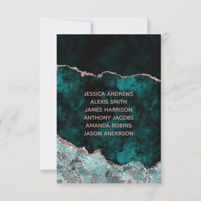 Påfågel Grön & Roséguld Bordnummer Sittplatser Inbjudningar (Baksida)