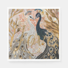 Påfågel Guld Glitter Kärlek Ros Blush  Pappersservett