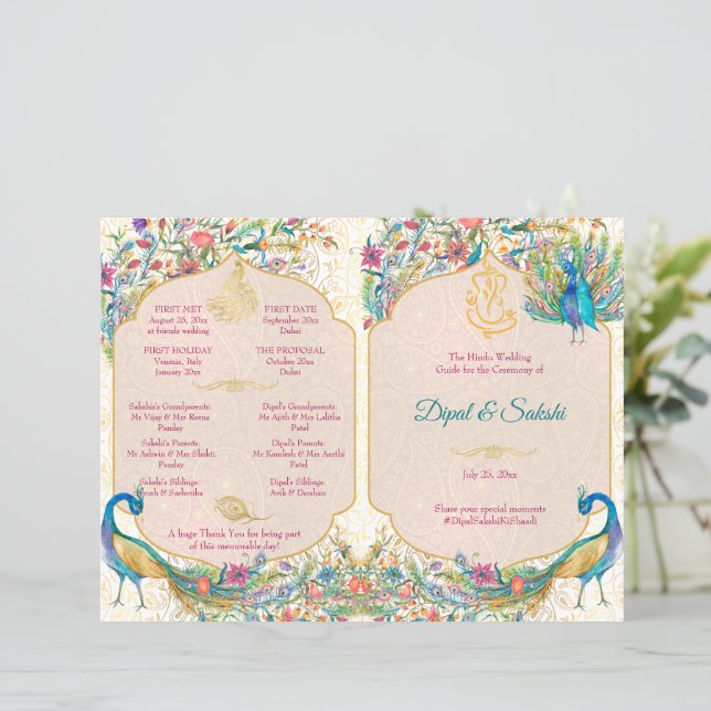 Påfågel Hindu vigsel detaljer ritualer program  (Stående Fram)