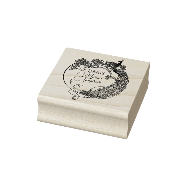 Påfågel i rund ram Art Nouveau Ex Libris Namn Stämpel (Stämpel)