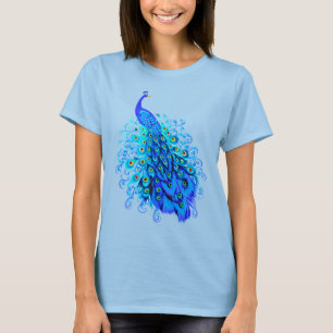 Påfågel i turkos och koboltblått t shirt