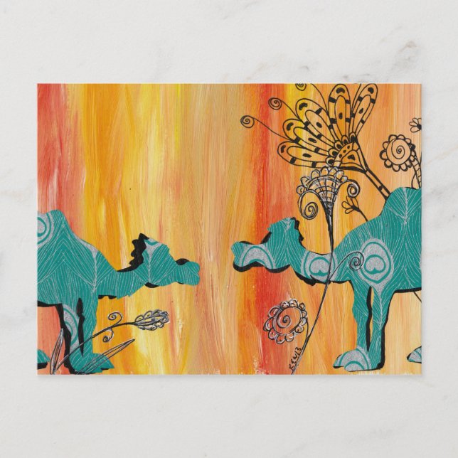 Påfågel Kameler Vykort (Framsida)