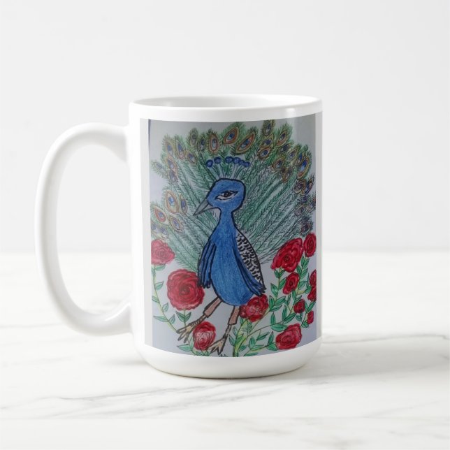 Påfågel kärlek ros ritning  kaffemugg (Vänster)