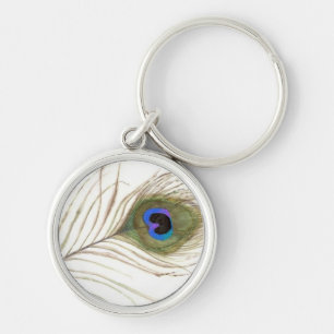Påfågel Keychain Rund Silverfärgad Nyckelring