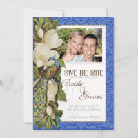 Påfågel Magnolia Blommig Virvel Damask Bröllop