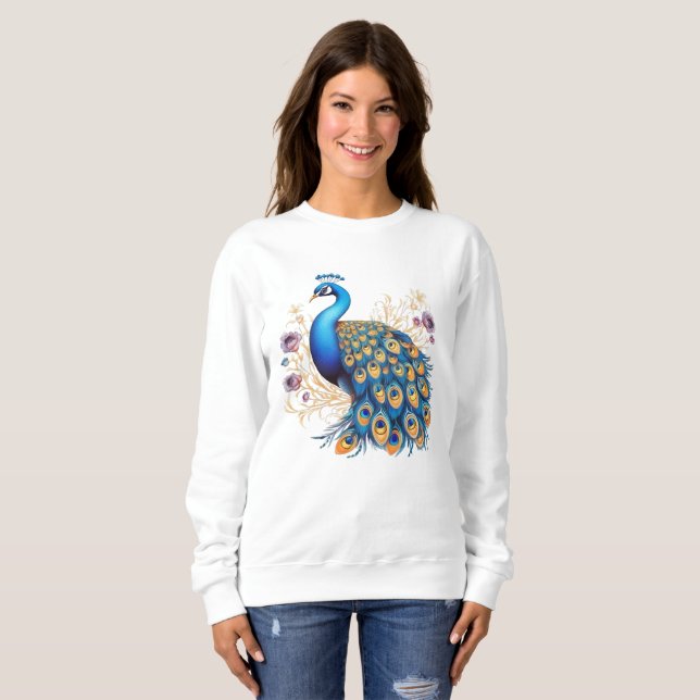 Påfågel med lila blommor t shirt (Hel framsida)